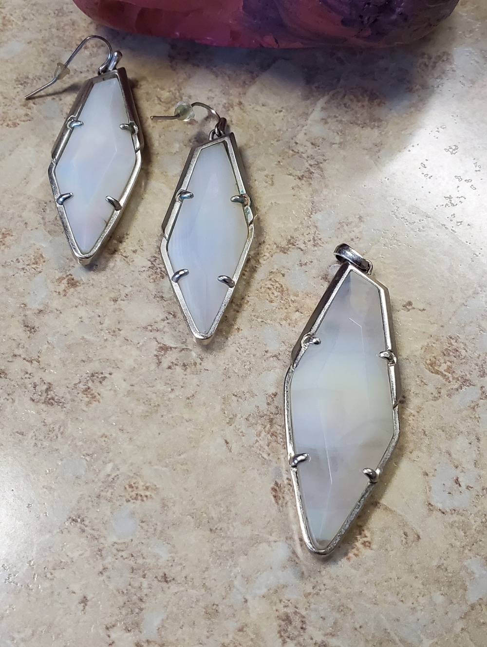 Kendra Scott Matching White Opalite Geometric Dangle Earrings And Necklace
